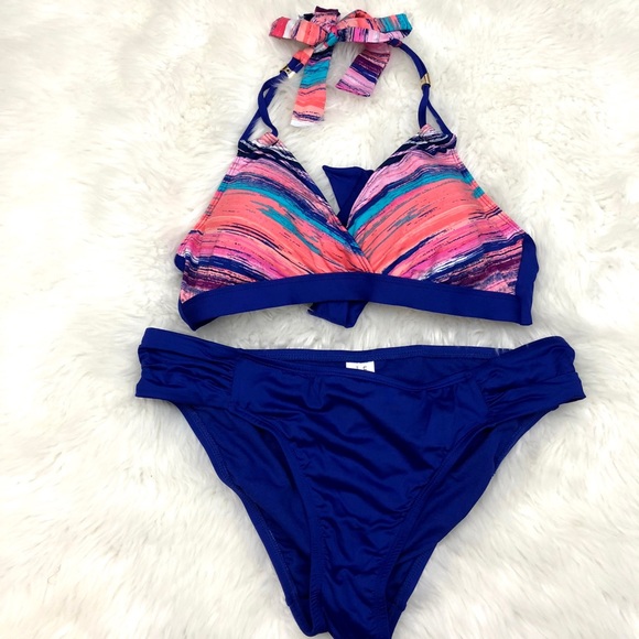 🇺🇸Liz Claiborne Blue Coral Halter Bikini - Picture 2 of 6